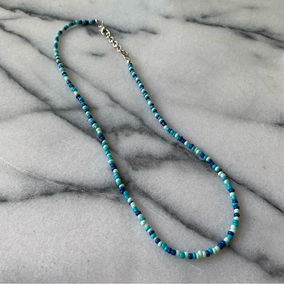 Beaded colorful Handmade necklace in blue - Picture 3 of 6